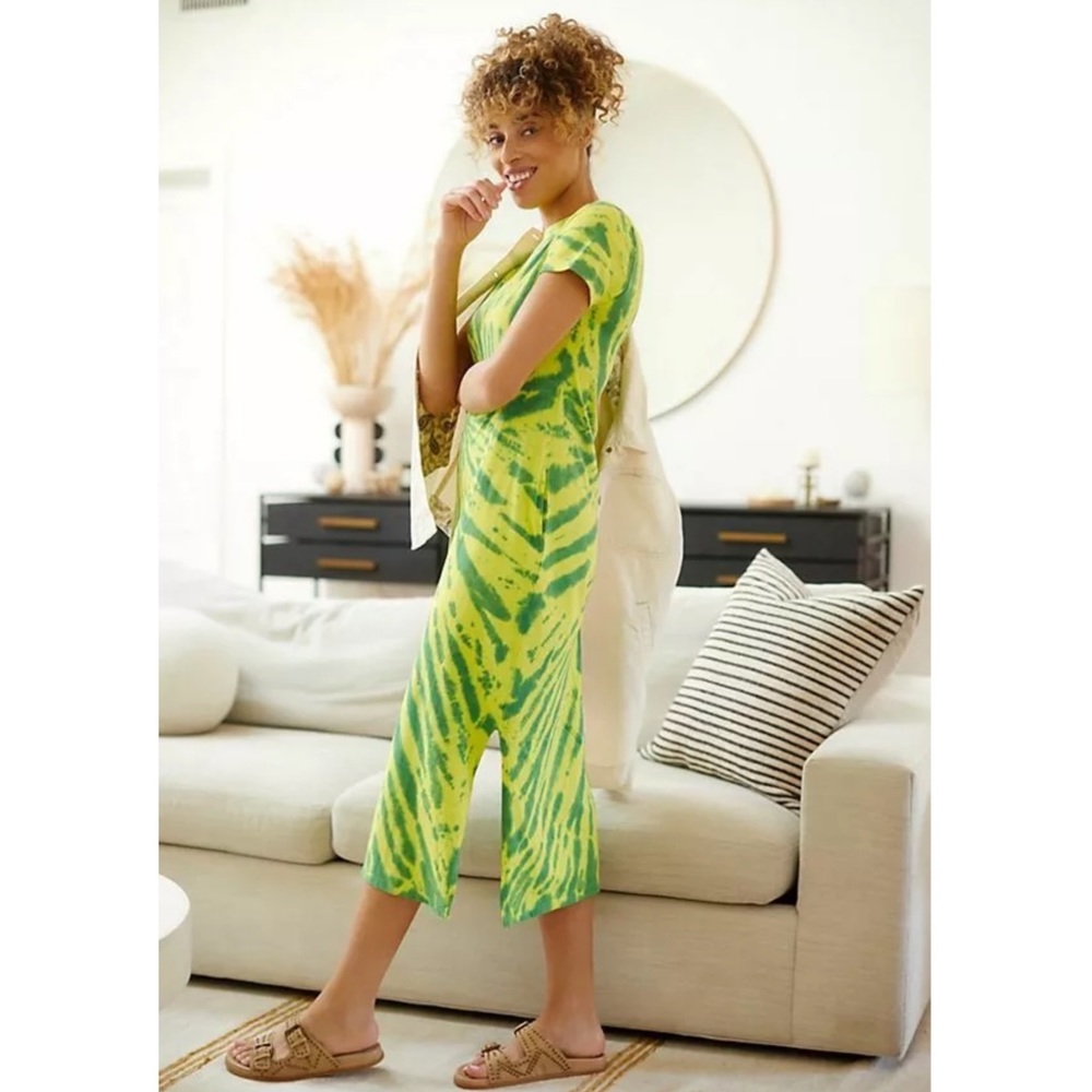 Nwt Anthropologie Tie Dye Maxi Dress Lime & Deep Lagoon size Small Cotton New